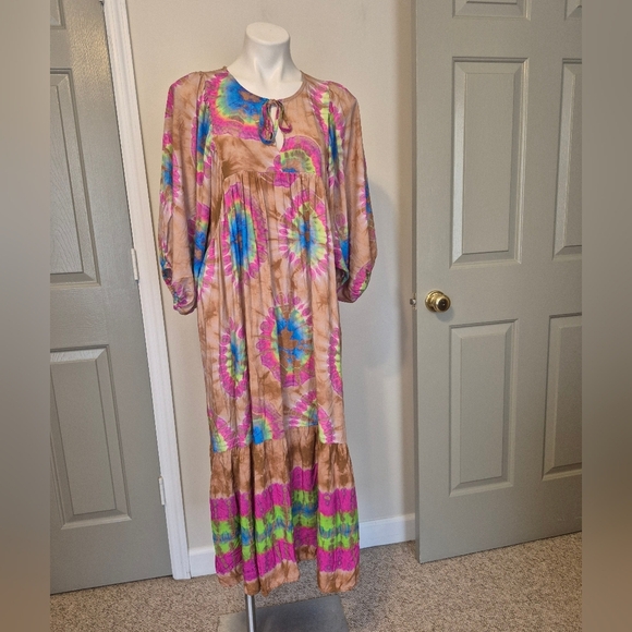 SOFIA COLLECTIONS Anastasia Flowy With Neck Tie Tye Dye Pattern Maxi Dress(O/S) - Picture 5 of 10